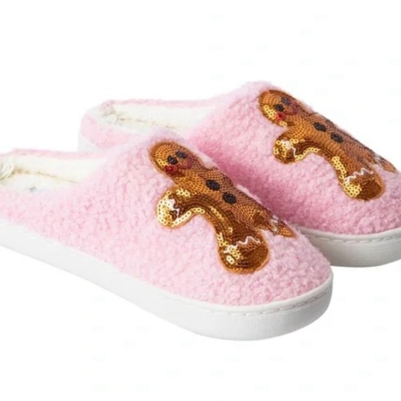 Pink Slippers with Gingerbread Sequin Design - Picture 8 of 12